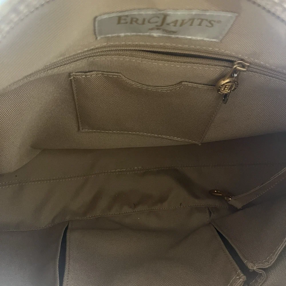 Eric Javits New York Tan Woven Zipper Top Bronze Link‎ Boho Bag Vintage